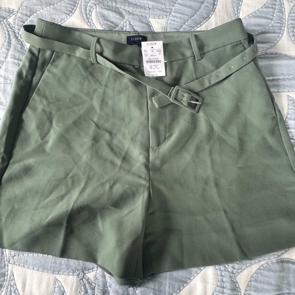 J. Crew Factory Olive Green High-Rise Belted Women's Shorts Size 8